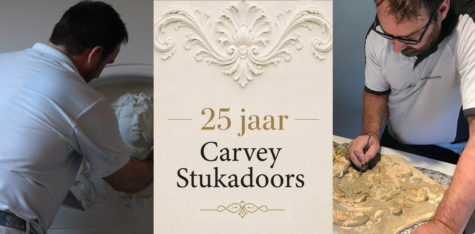25 jaar Carvey Stukadoors met een klassiek ornament in stucwerk